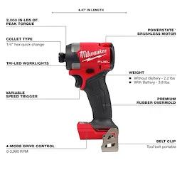 Milwaukee M18 FUEL 1/4" Hex Impact Driver (Tool Only) - T and A Tools