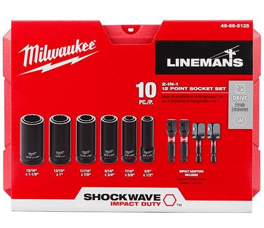Milwaukee SHOCKWAVE Impact Duty Linemans 10pc Socket Set - T and A Tools