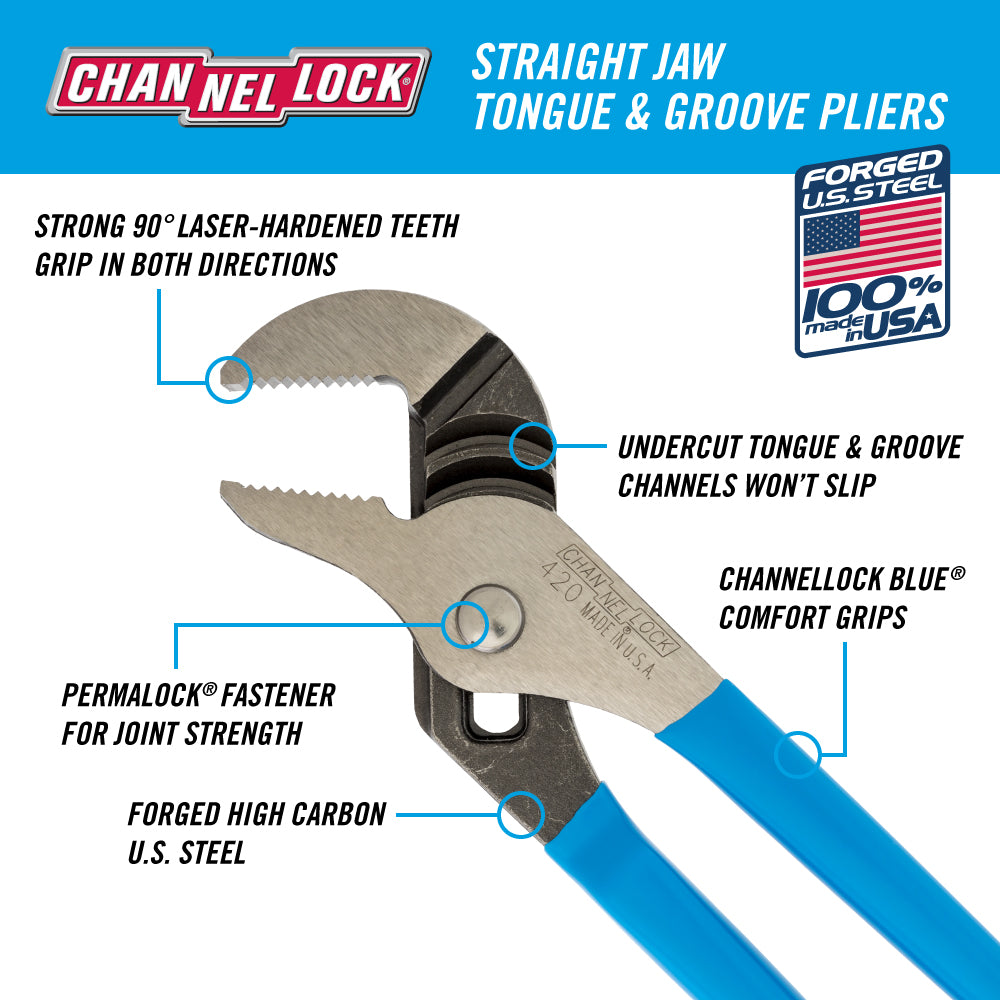 CHANNELLOCK 420 9.5-inch Straight Jaw Tongue & Groove Pliers